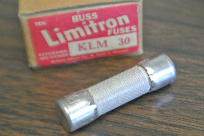 LOT of 5 / BUSS KLM-30 FAST-ACTING MIDGET FUSE / 30A / 500V / NEW SURPLUS KLM30