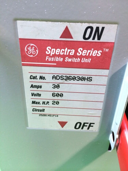 GE ADS36030HS 30A 600V 3PH FUSIBLE SWITCH UNIT