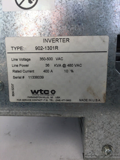 WELDING TECHNOLOGY 902-1301R GEN6 MFDC INVERTER 350-500 VAC 36 KVA@480 VAC 400 A