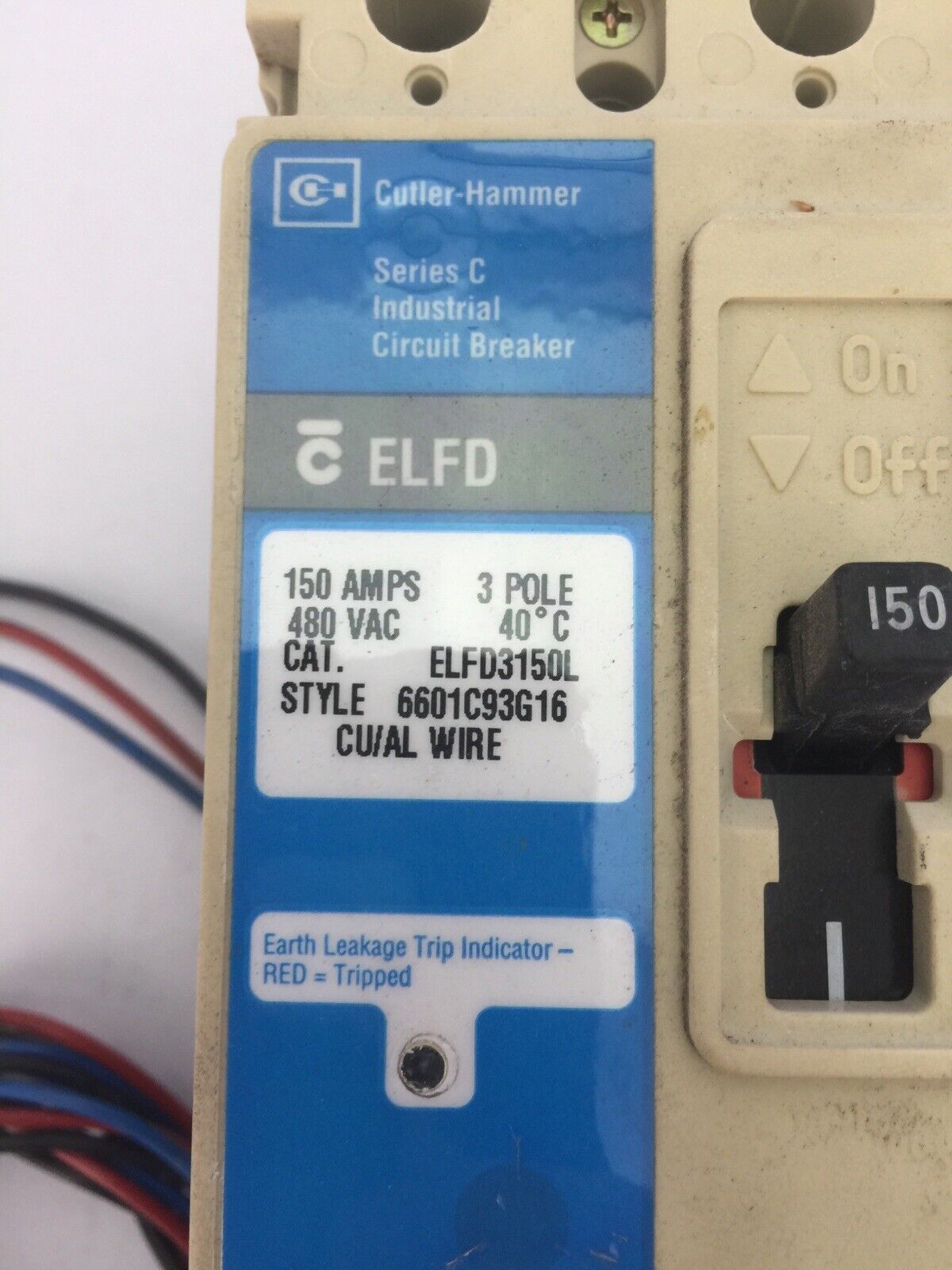 CUTLER HAMMER ELFD3150L INDUSTRIAL CIRCUIT BREAKER 150A 480VAC SER C ELD143