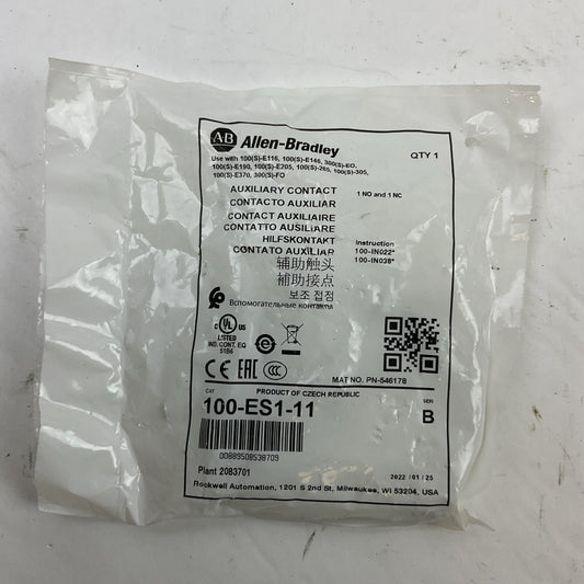 ALLEN BRADLEY 100-ES1-11 SER B AUXILIARY CONTACT 1NO 1NC