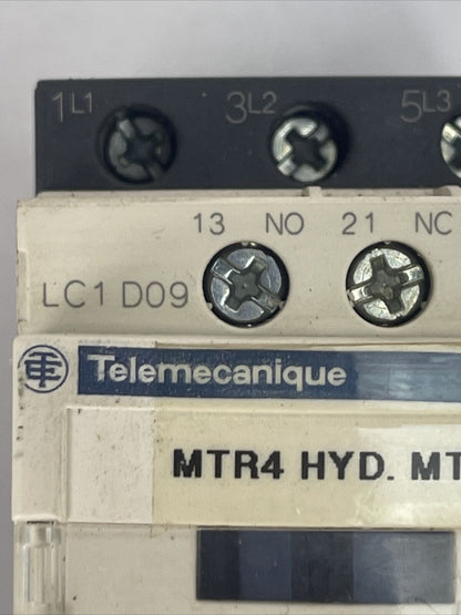 TELEMECANIQUE STARTER LC1 D09 CONTACTOR 25A 600VAC 7.5HP LRD 08 RELAY 2.5-4A