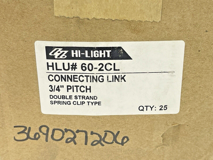 BOX OF 25 - HLU# 60-2CL - CONNECTING LINK 3/4" PITCH - DOUBLE STRAND SPRING CLIP