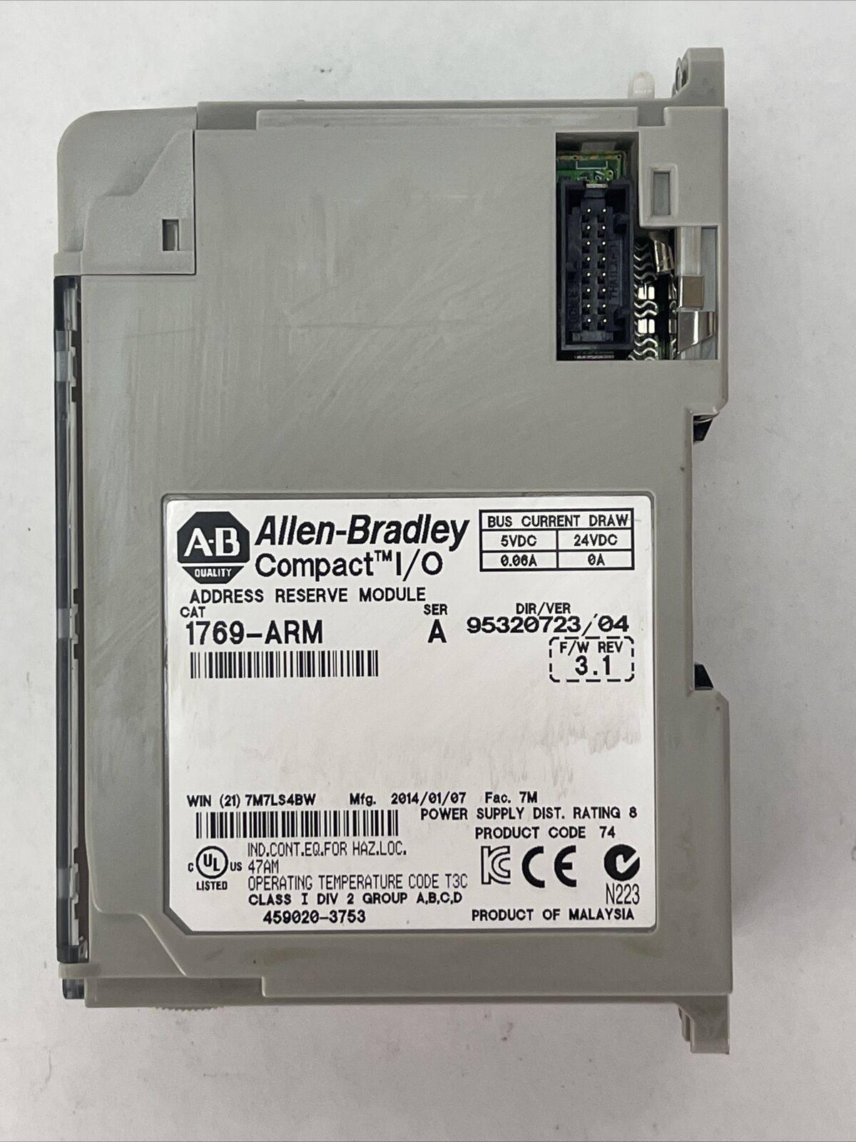 ALLEN BRADLEY COMPACT I/O 1769-ARM SER A F/W REV 3.1 ADDRESS RESERVE MODULE