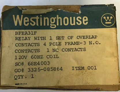 WESTINGHOUSE BFEA31F CONTROL RELAY 300V 10AMPS