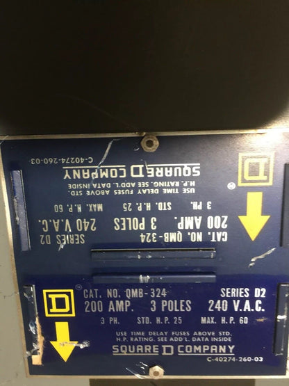 SQUARE D QMB-324 PANELBOARD SWITCH 200AMP 240VAC