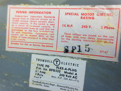GE DFG322 FLEX-A-PLUG BUSWAY PLUG 60A 240V 15HP 3-POLE - NEW SURPLUS in BOX
