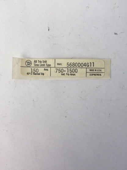 WESTINGHOUSE HLB2150T TRIP UNIT  2POLE 150AMP THERMAL TRIP 750-1500A INST. TRIP