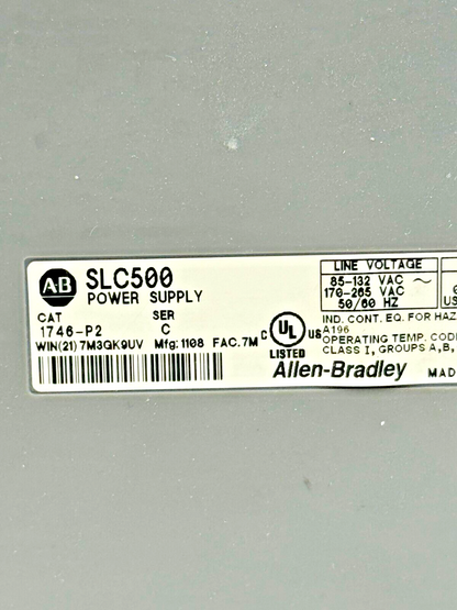 ALLEN BRADLEY - 1746-P2 SER. C - POWER SUPPLY W/ 7 SLOT RACK 1746-A7 SER. B