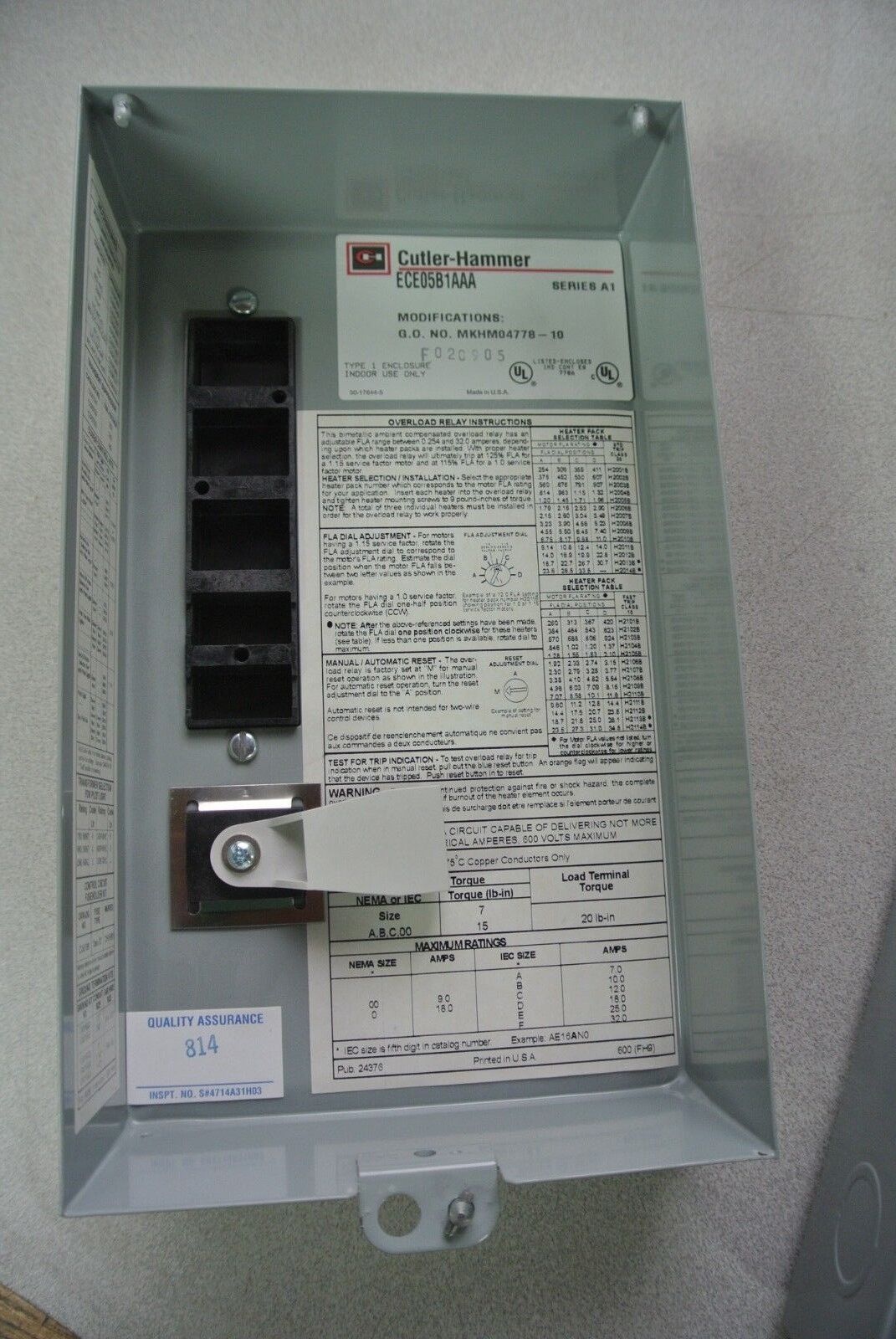 CUTLER-HAMMER ECE05B1AAA - NON-REVERSING MAGNETIC STARTER - NEW SURPLUS