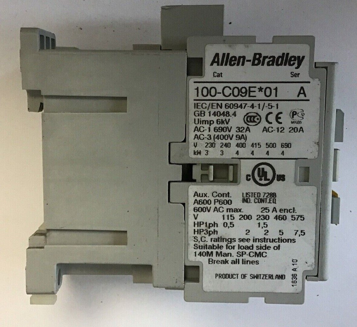 ALLEN BRADLEY 100-C09E*01 CONTACTOR RELAY 600VAC
