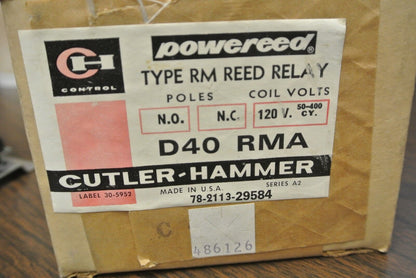 CUTLER-HAMMER D40RMA MAGNETIC LATCHING RELAY / TYPE RM REED RELAY / NEW SURPLUS