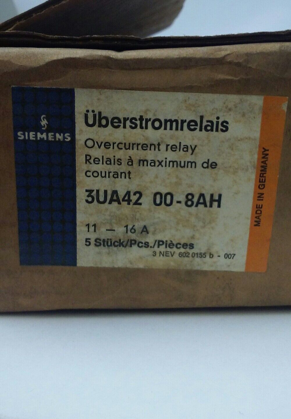 UBERSTROMRELAIS OVERCURRENT RELAY 3UA42 00-8AH