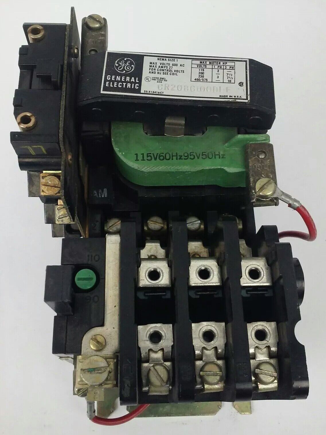 GENERAL ELECTRIC CR208C100DLE, STARTER, 3PH, 600V, 27A, 10HP, SIZE 1, 120V COIL