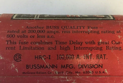 BUSS JHC 600 HI-CAP TIME DELAY FUSE CLASS J 600VAC