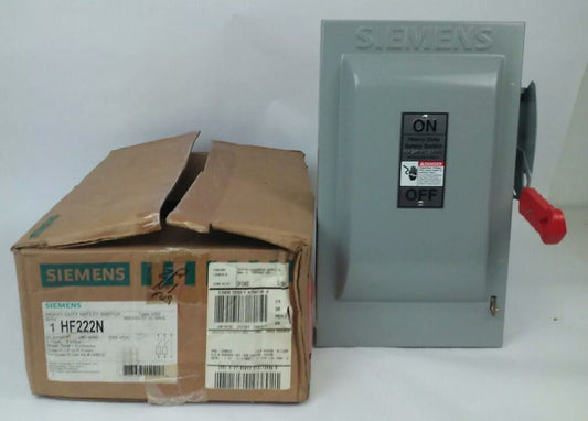 SIEMENS HF222N FUSIBLE SAFETY SWITCH 2P, 3 WIRE, 60A, 240V, 15HP, NEMA 1 INDOOR