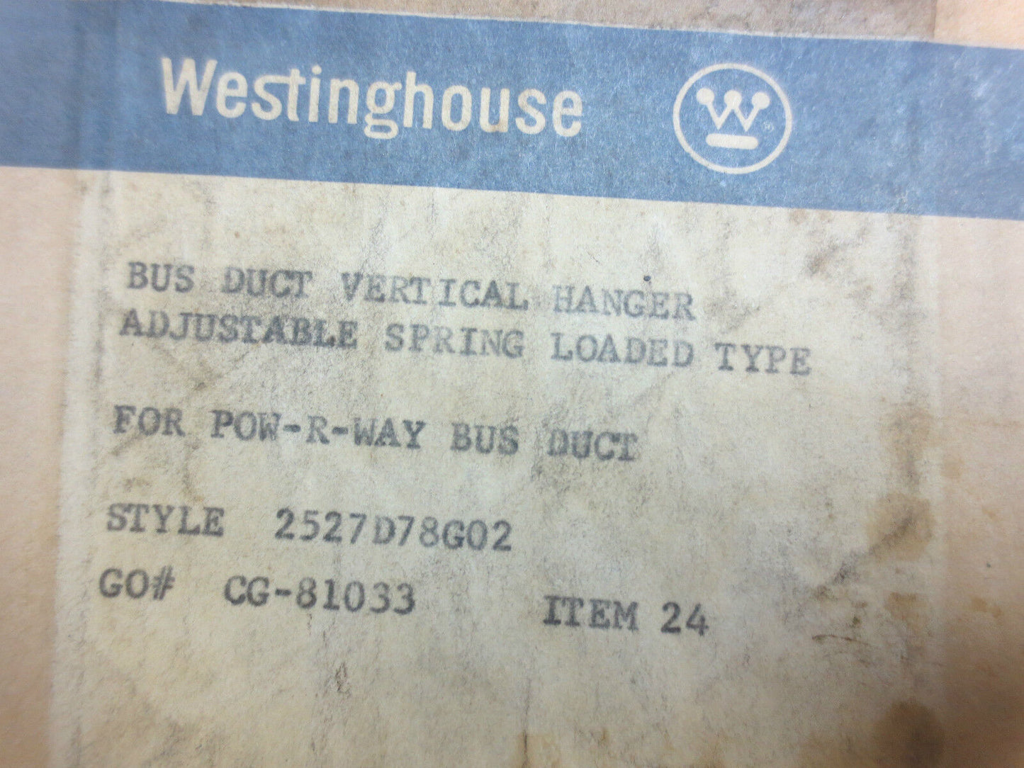 WESTINGHOUSE 2527D78G02 BUS DUCT VERTICAL HANGER ADJ. SPRING LOADED TYPE - NEW