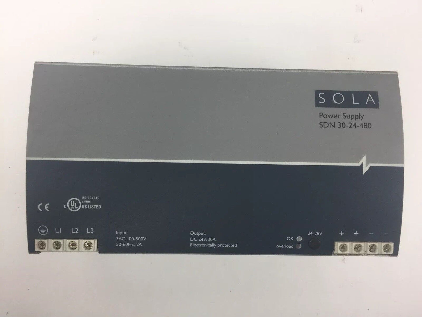 SOLA SDN 30-24-480 POWER SUPPLY INPUT 3AC 400-500V 50-60HZ 2A OUTPUT DC 24V/30A