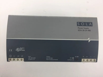 SOLA SDN 30-24-480 POWER SUPPLY INPUT 3AC 400-500V 50-60HZ 2A OUTPUT DC 24V/30A