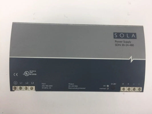 SOLA SDN 30-24-480 POWER SUPPLY INPUT 3AC 400-500V 50-60HZ 2A OUTPUT DC 24V/30A