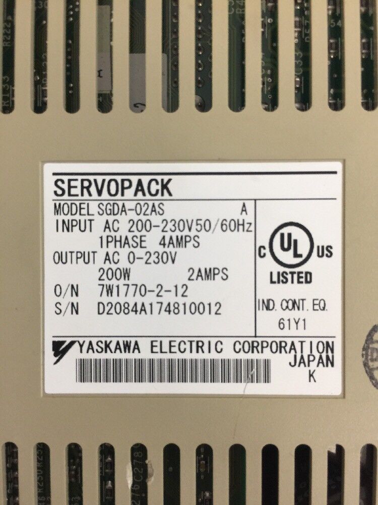 YASKAWA SGDA-02AS SERVOPACK INPUT AC 200-230V 50/60HZ OUTPUT AC 0-230V 200W