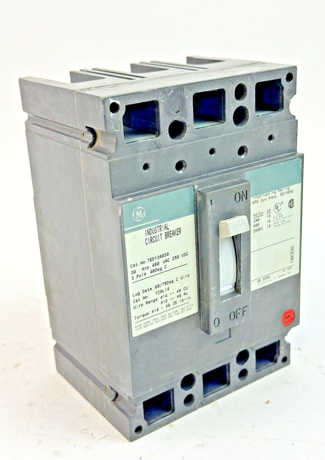 GE - TED134030 - INDUSTRIAL CIRCUIT BREAKER - 3 POLE/480 VAC/30A