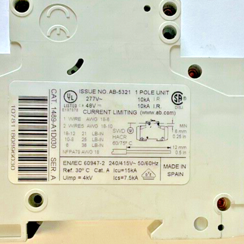 ALLEN BRADLEY 1489-A1D030 SER.A CIRCUIT BREAKER ***LOTOF2***