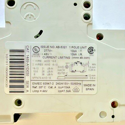 ALLEN BRADLEY 1489-A1D030 SER.A CIRCUIT BREAKER ***LOTOF2***