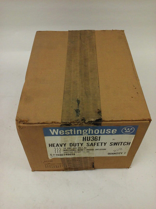WESTINGHOUSE HU361, H.D. SAFETY SWITCH, 30A, 600V, NON FUSIBLE, INDOOR, NIB, NEW