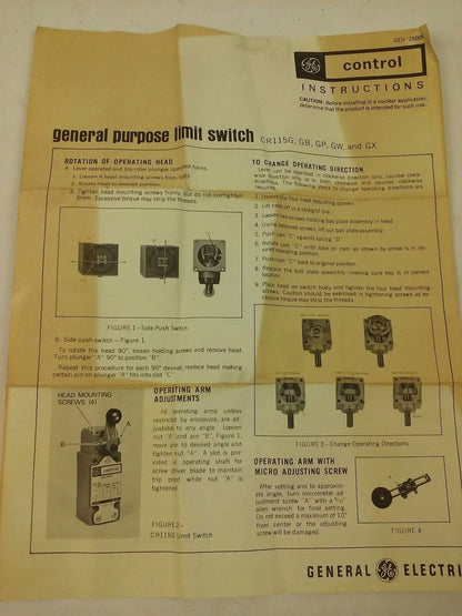 GE, CR115GW51249, LIMIT SWITCH, 600V MAX, 10AMP, CR115GW, GENERAL ELECTRIC, NEW