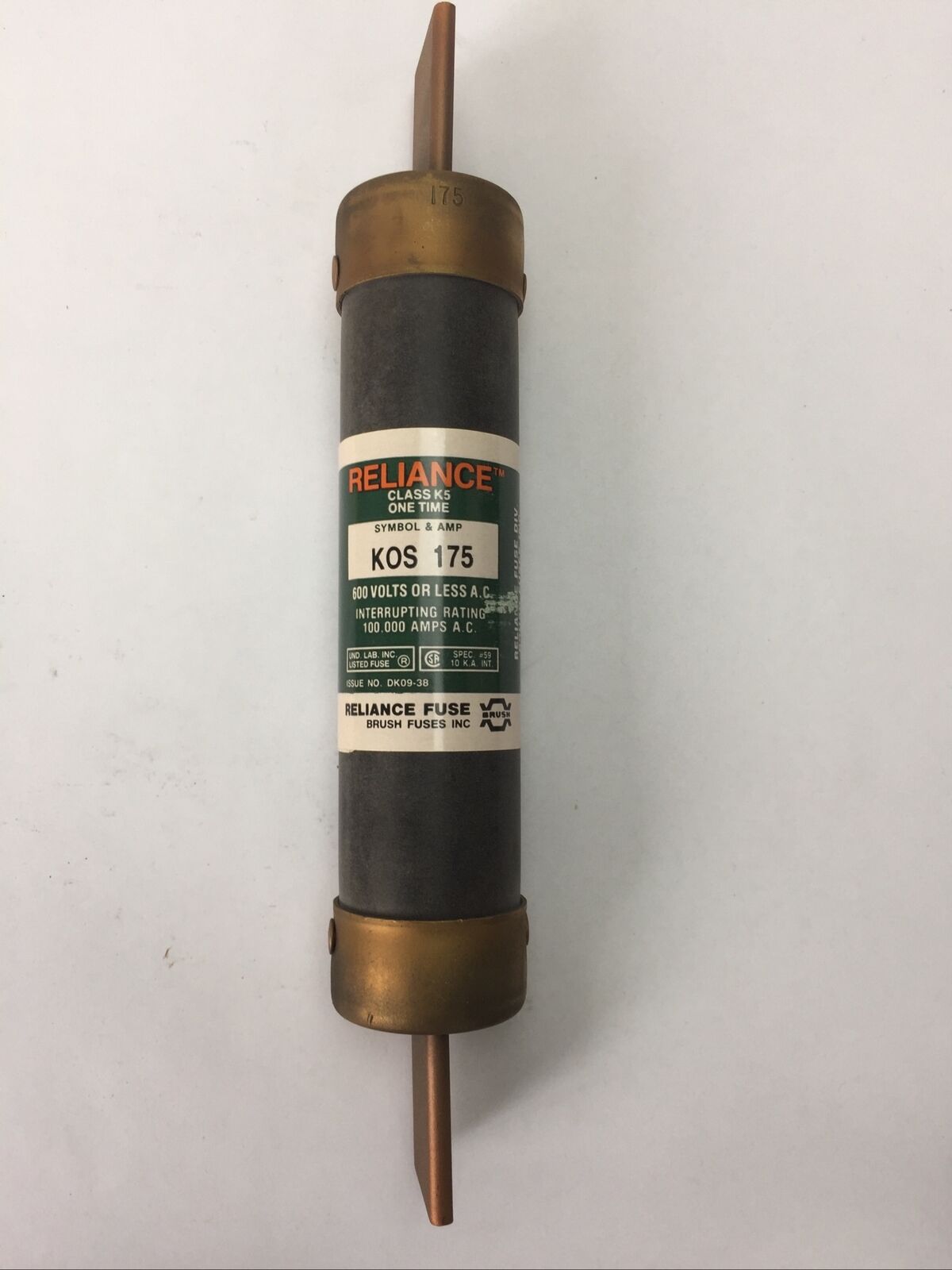 RELIANCE KOS175 CLASS K5 ONE TIME FUSE 175AMP 600VAC (LOT OF 3)