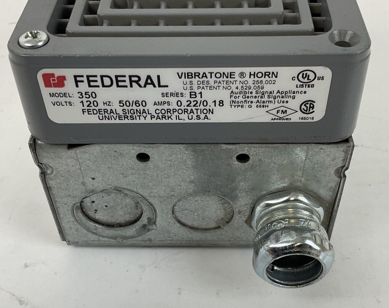 FEDERAL 350 VIBRATONE HORN SER.B1 120V 50/60 0.22/0.18A STEEL BASE