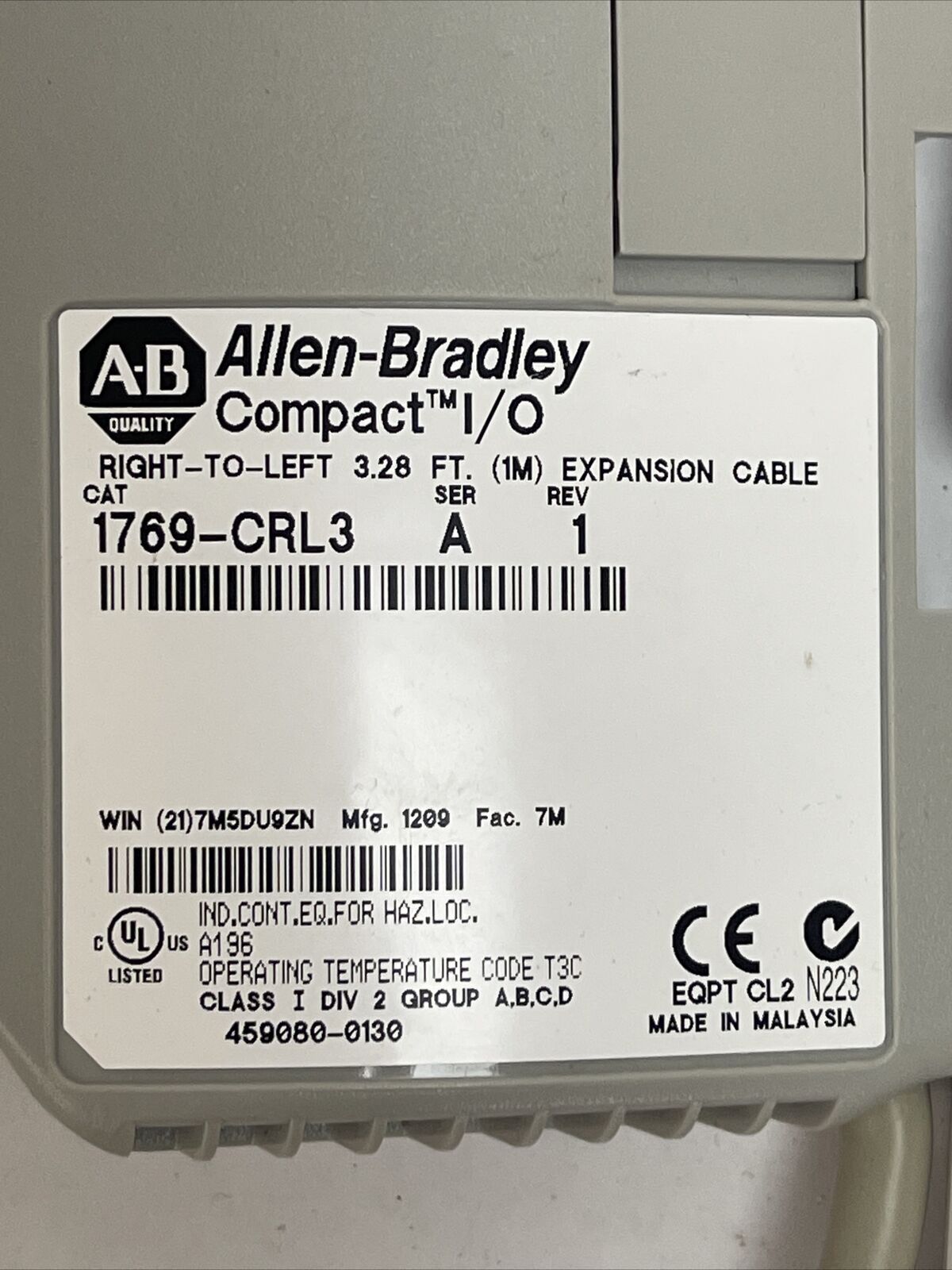 ALLEN BRADLEY 1769-CRL3 COMPACT I/O SER A REV 1 RIGHT-TO-LEFT 3.28FT EXPANSION