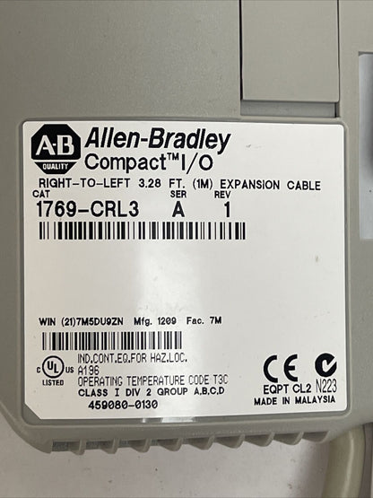 ALLEN BRADLEY 1769-CRL3 COMPACT I/O SER A REV 1 RIGHT-TO-LEFT 3.28FT EXPANSION