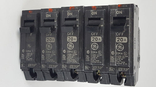 GE THHQB1120 THHQB 20 amp 1 pole circuit breaker LOT OF 5