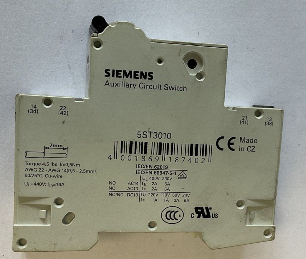 SIEMENS 5SY41 MCB C1 CIRCUIT BREAKER 230/400V W/5ST3010 CIRCUIT SWITCH