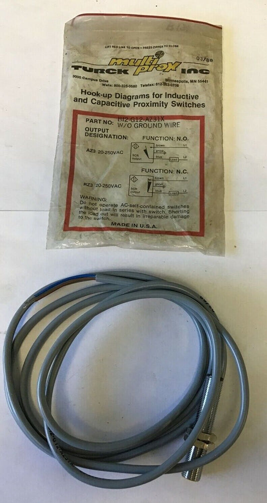 TURCK B12-G12-AZ31X PROXIMITY SENSOR W/O GROUND WIRE 35-250VAC