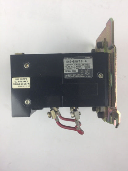 ALLEN BRADLEY 593-BOV16 OVERLOAD RELAY FOR STARTER NEMA 0-1, 5 OPEN TYPE 3 POLE