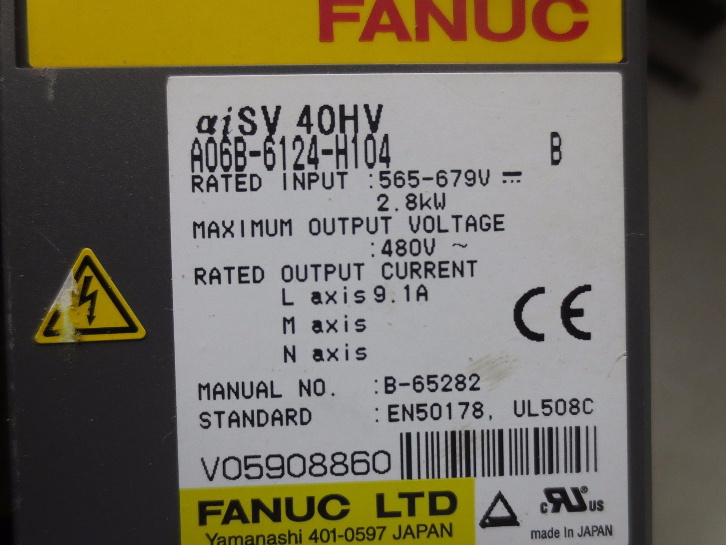 FANUC A06B-6124-H104 SERVO AMPLIFIER - 480V OUTPUT 9.1A