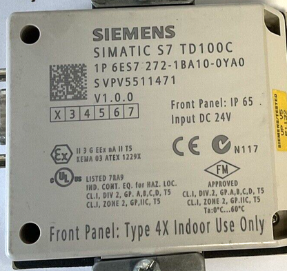SIEMENS SIMATIC S7 TD100C 1P 6ESY 272-1BA10-0YA0 DISPLAY V1.00 24VDC
