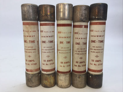 SHAWMUT OTS50 ONE-TIME FUSE 50AMP 600VAC CLASS K5 (LOT OF 5)