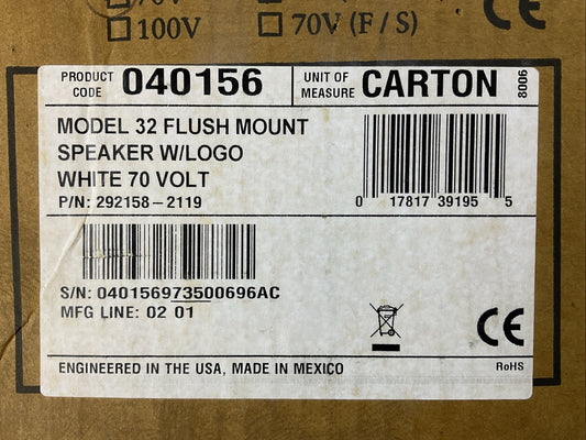 BOSE MODEL 32 FLUSH MOUNT SPEAKER W/LOGO WHITE 70 VOLT