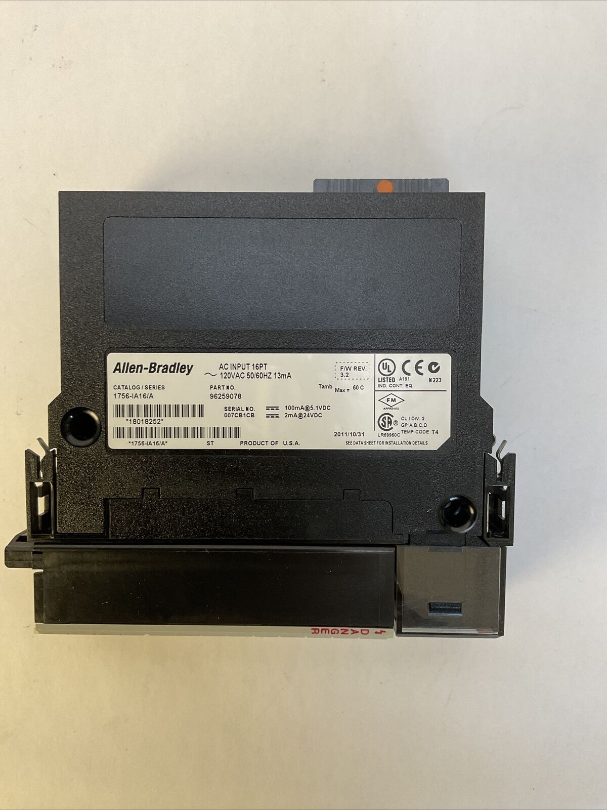 ALLEN BRADLEY 1756-IA16 SER A FW 3.2 AC INPUT 16PT