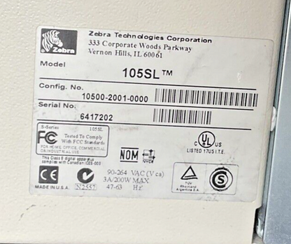 ZEBRA 105SL THERMAL PRINTER 90-264VAC 3A 200W 47-63HZ****PARTS ONLY**** LOTOF3**