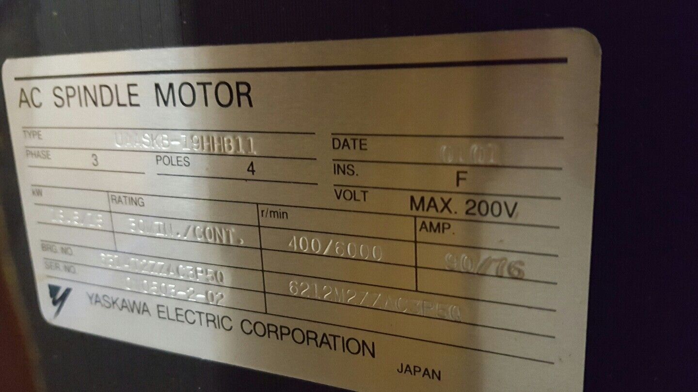 YASKAWA 3PH 18.5/15kW AC SPINDLE MOTOR UAASKB-19HHB11 200V 90/76A 4 POLE NEW