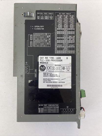 ALLEN BRADLEY 1785-L60B PLC 5/60 PROCESSOR MODULE SER D FIRMWARE REV B 5VDC 3.3A