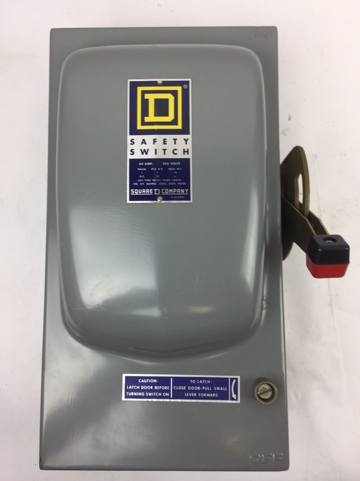 SQUARE D H-222AWK HEAVY DUTY SAFETY SWITCH 240 A.C. VOLTS 60 AMPS 250 D.C. VOLTS