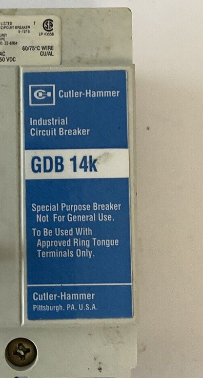 WESTINGHOUSE GDB 14K CIRCUIT BREAKER 15A 480VAC 2POLE 50/60HZ GDB2015