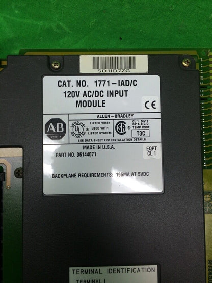ALLEN BRADLEY 1771-IAD/C INPUT MODULE W/ 1771-WH WIRING HARNESS