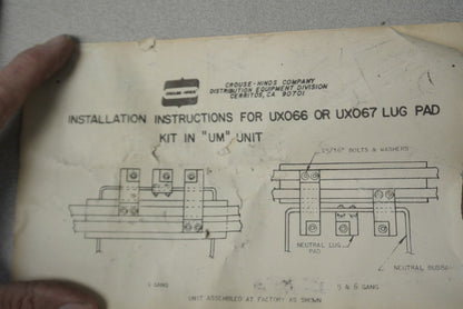 CROUSE-HINDS UX066 LUG PADS, NEMA 2-HOLE STUDS for UM ALL-IN-ONE / NEW SURPLUS